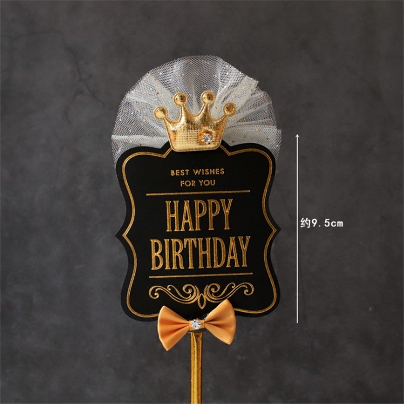 1 Que Cắm Trang Trí Bánh Sinh Nhật Hình Vương Miện Màu Vàng Đen