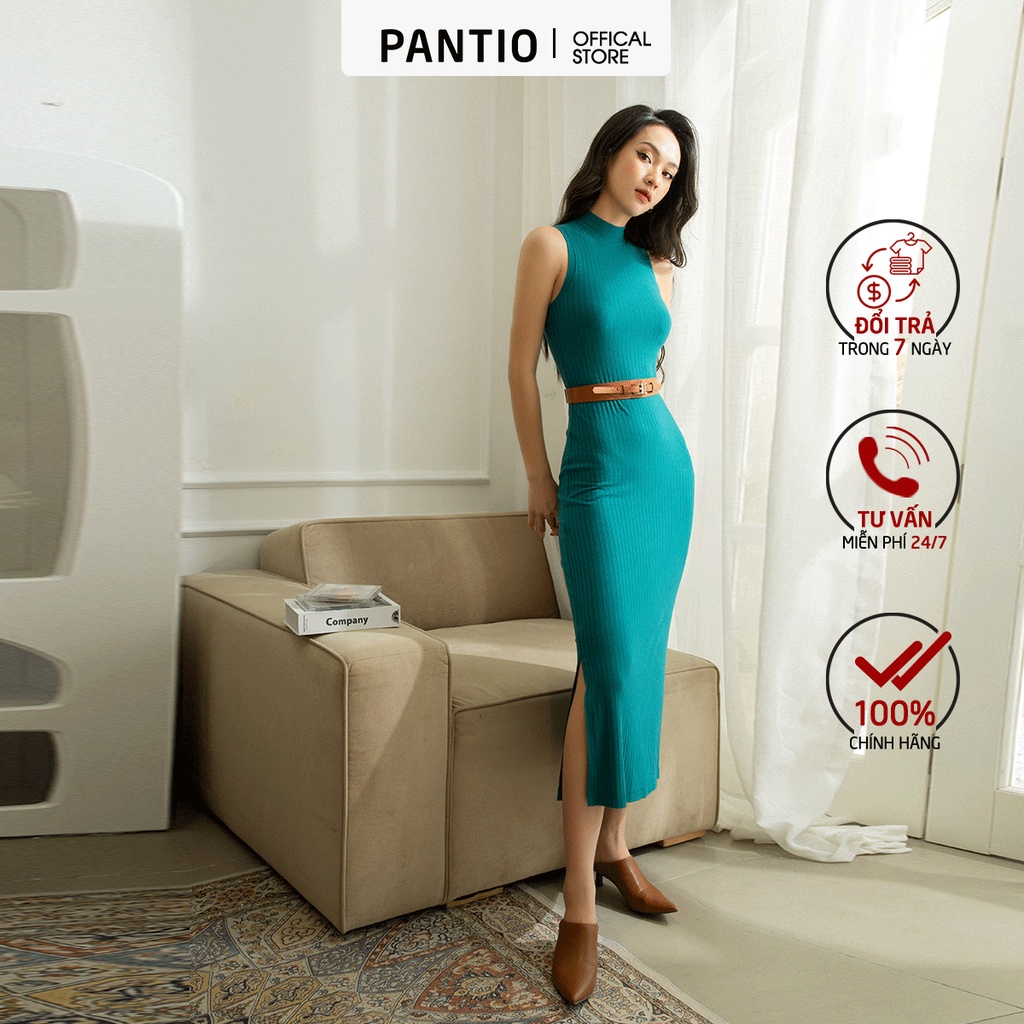 Đầm thun dệt kim thiết kế không tay cổ 3 phân, xẻ tà FDD3064 - PANTIO