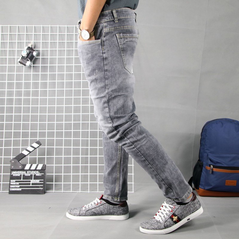 Quần Jeans Hàn Quốc Quần Bò Nam Màu Xám Trơn Dáng Ôm Đẹp