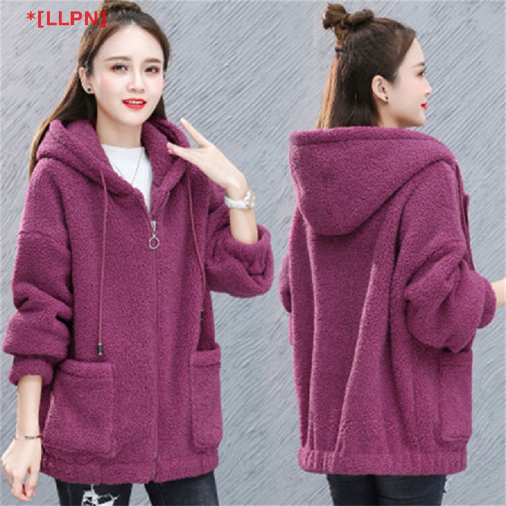 [loyaltysun.vn] Áo Khoác Cardigan Lông Cừu Dày Ấm Áp Có Mũ Trùm Phối Khóa Kéo Chào Mừng Dành Cho