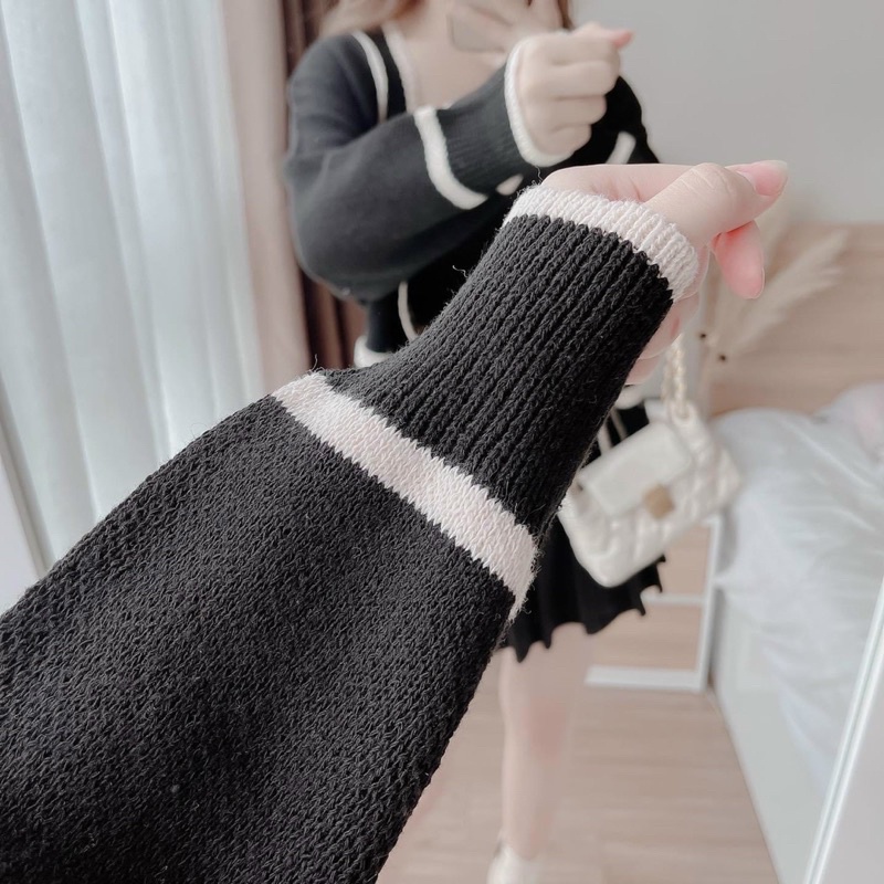 Áo khoác len cardigan dáng dài phối màu cực xinh!