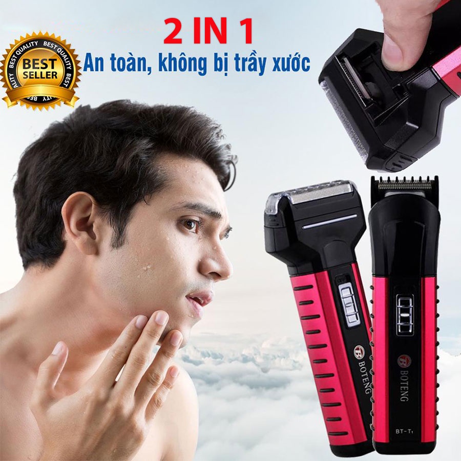 Máy cạo râu, tông đơ cắt tóc BOTENG BT-T1-B đa năng 2in1 2 đầu thay thế cắt tóc người lớn trẻ em, cạo đầu, cạo tóc