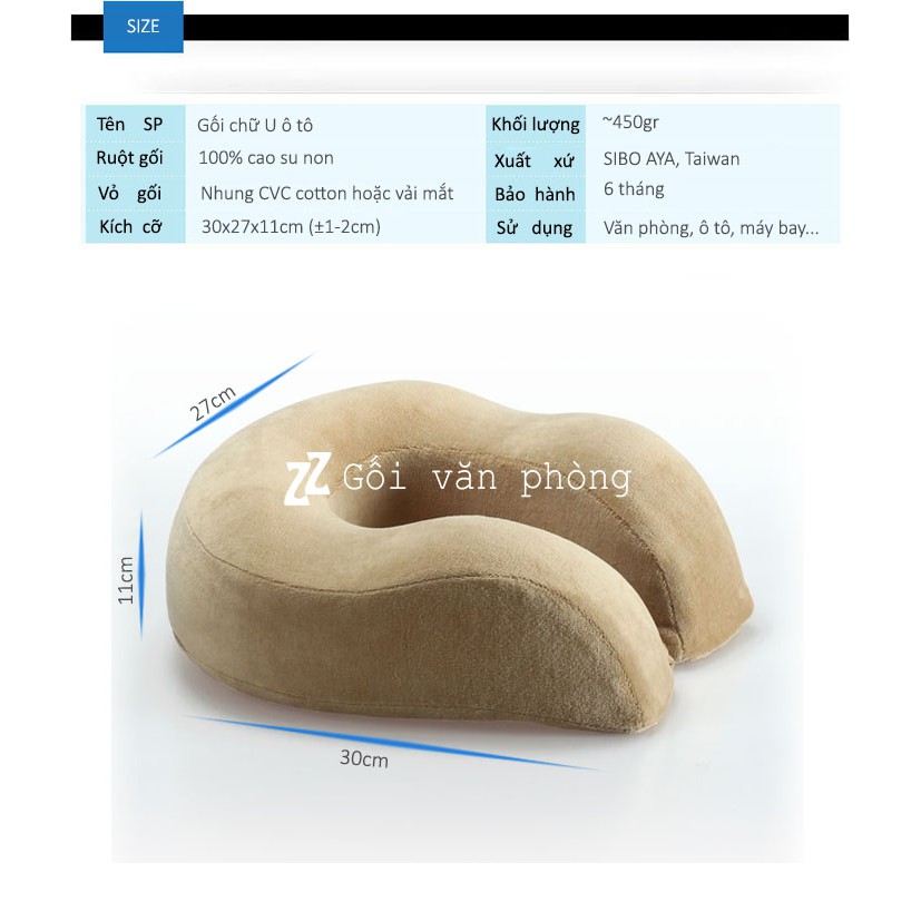 GỐI KÊ CỔ CHỮ U CAO SU NON ĐI Ô TÔ, MÁY BAY GLC-01 BIG SIZE ÔM SÁT CỔ GÁY