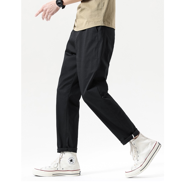 Quần ống suông kaki nam vải dày dặn co dãn thấm hút mồ hôi tốt kiểu dáng basic Hàn Quốc - Quần Kaki