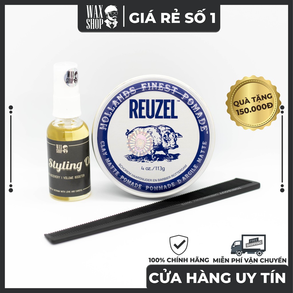 Sáp Vuốt Tóc Reuzel Clay Matte Pomade 35Gr|113Gr ⚡[Chính Hãng] ⚡Siêu Thơm, Giữ Nếp Tốt, Tặng Kèm Pre-Styling Oil và Lược