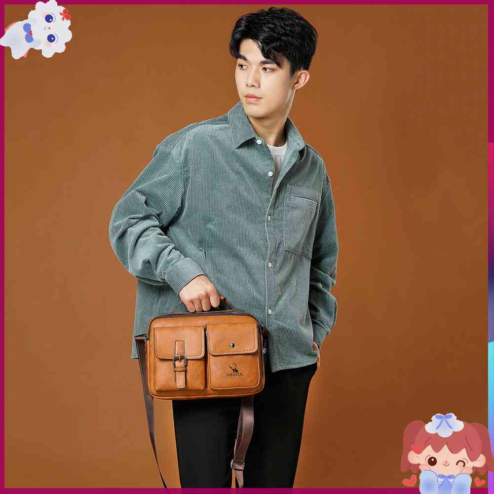 ✿Mars144✿Túi Xách Da PU Nhiều Ngăn Phong Cách Vintage Cho Nam✿