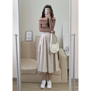 Chân váy kaki xếp li dáng dài basic Pea Store (Ảnh thật)
