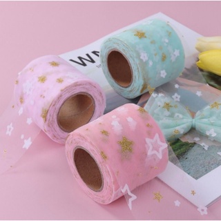 Ruy băng lưới ngang 6cm đính ngôi sao lấp lánh