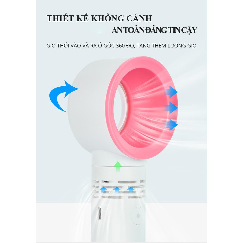 Quạt không cánh Bladeless Fan cầm tay mini mát không có lá tiện dụng - Quạt mini có sạc USB điều chỉnh 3 mức gió