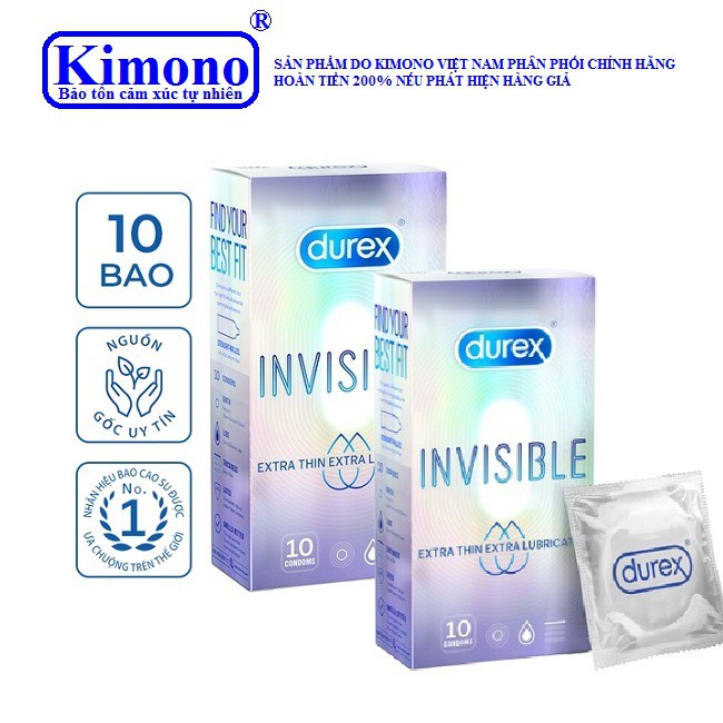 Bộ 2 Hộp Bao cao su Durex Invisible Extra Thin Extra Lubricated 10 bao / hộp