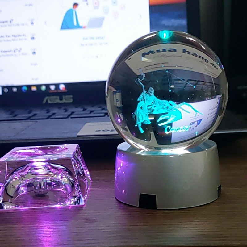 Quà Tặng Sinh Nhật 🎁 🎁 🎁 Quả Cầu Pha Lê 3D LED Cung Cự Giải Cancer