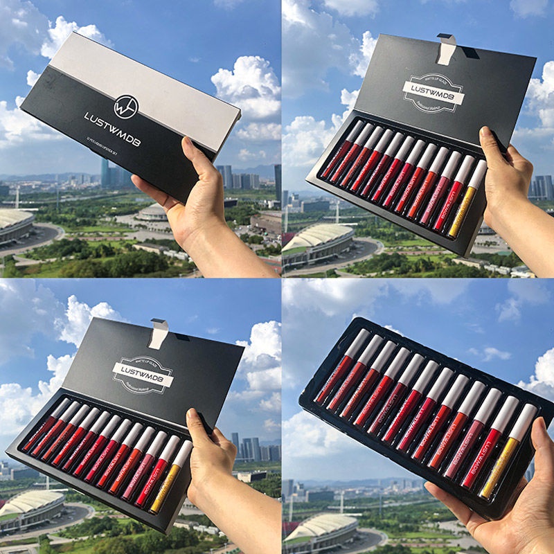 【12Pack】Matte Finish Lip Glaze Set Long Lasting and Does Not Fade No Stain on Cup Waterproof Student Lipstick Valentine's Day Gift