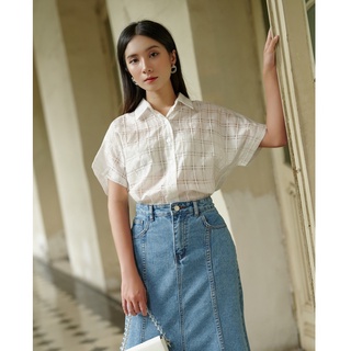 Olv - áo gingham print button blouse