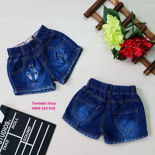 Quần sọt jean bé gái thêu tai thỏ nơ 8-25kg