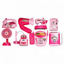 Đồ chơi đồ dùng gia đình 8 món có nhạc, đèn và hoạt động (máy giặt, bàn là, máy sấy, máy hút bụi, máy ảnh, quạt, máy may