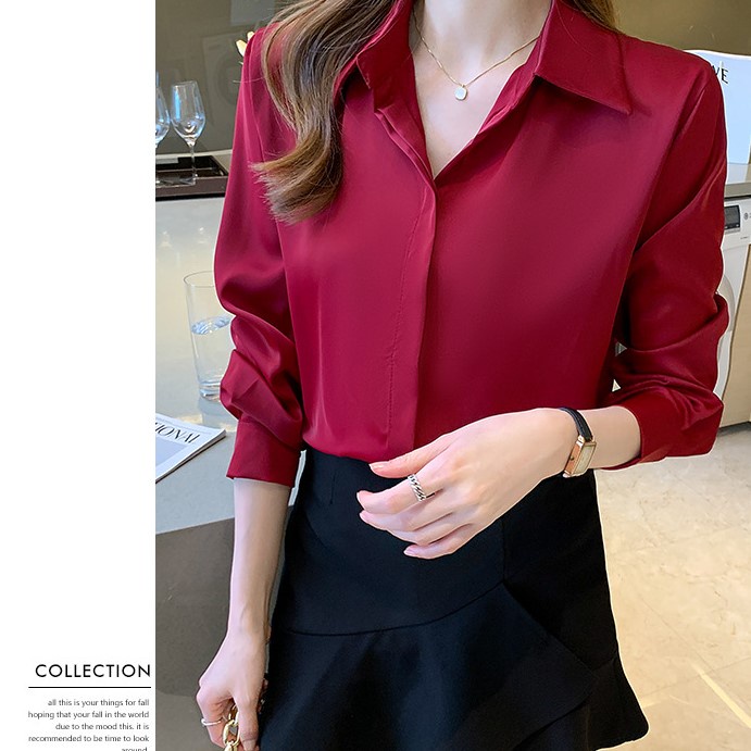 Áo Sơ Mi Nữ Công Sở Màu Đỏ Đô Cổ Đức CHIPY Kiểu Hàn Quốc Vintage Ulzzang Form Rộng Dài Tay Đẹp Chất Lụa Cao Cấp A2D | BigBuy360 - bigbuy360.vn