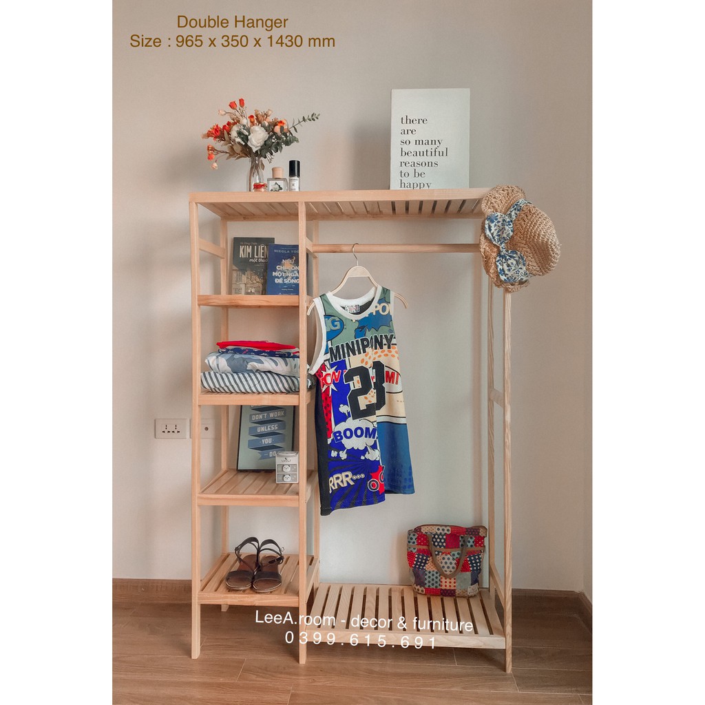Kệ Treo Quần Áo Gỗ Cao Cấp Double Hanger - Màu Gỗ Tự Nhiên | BigBuy360 - bigbuy360.vn