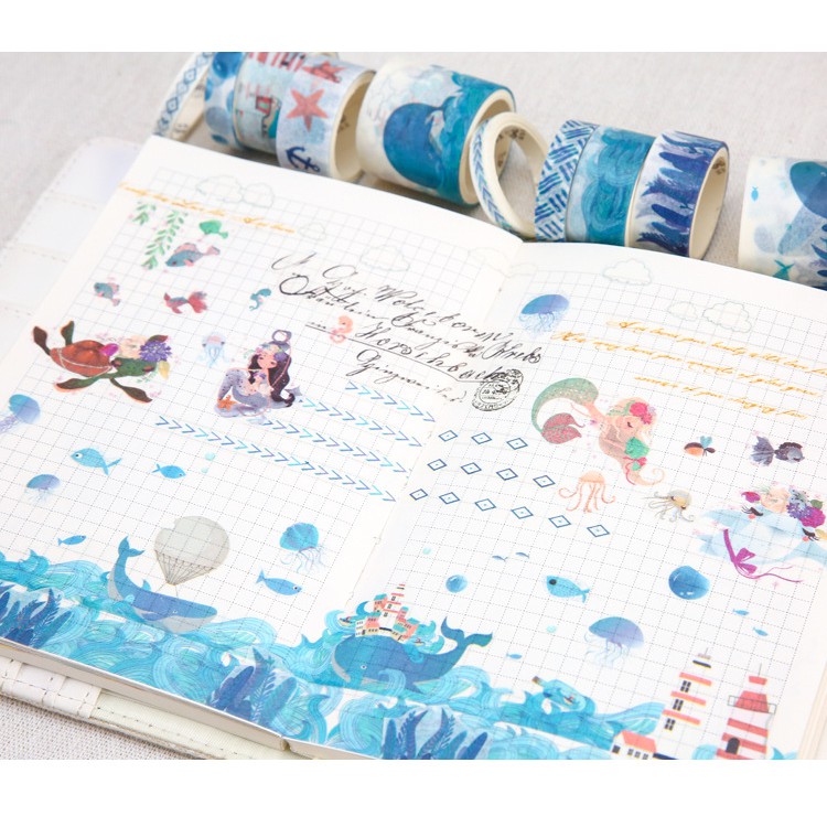 Set 10 Cuộn Băng Dính Washi Tape Trang Trí Scrapbook, Planner M2