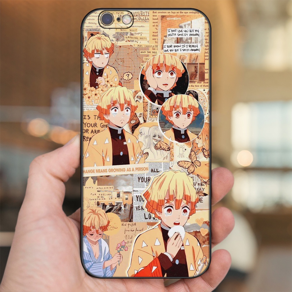 Ốp lưng iPhone 6, 6s dẻo đen cạnh vuông in hình Zenitsu Kimetsu no Yaiba