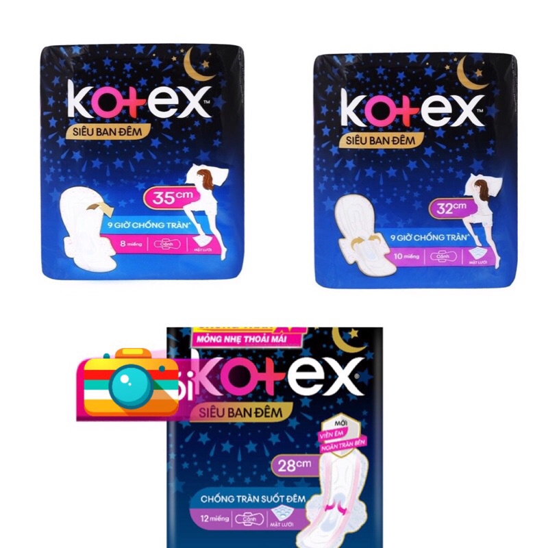 BĂNG VỆ SINH KOTEX ĐÊM 28cm 12M, 35cm 8M, 32cm 10M CHỐNG TRÀN