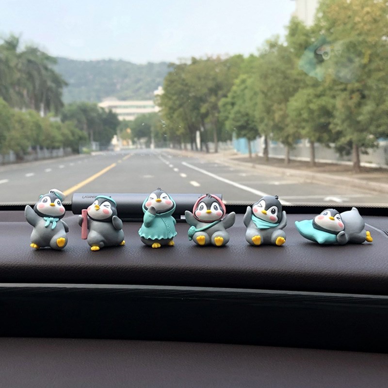 Bộ 6 Búp Bê Chim Cánh Cụt Hoạt Hình Chống Trượt Trang Trí Bảng Điều Khiển Xe Hơi
