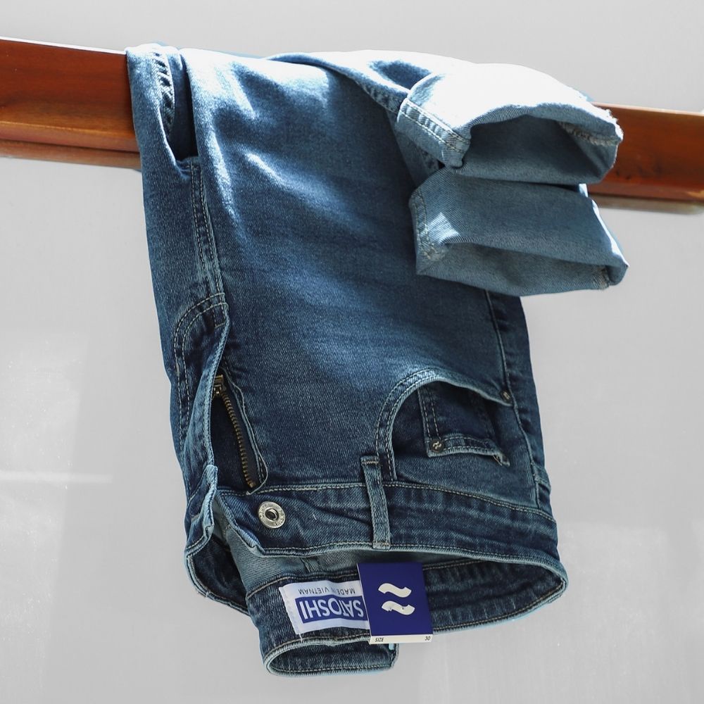 Quần jean nam Satoshi SAQJ38 dáng vừa màu xanh đậm trơn wash basic chất jean co giãn nhẹ
