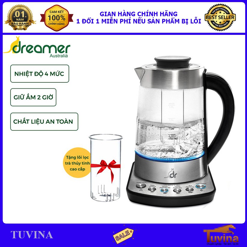 Bình Đun Nước Siêu Tốc Thông Minh Úc Dreamer DK-S17 1.7 Lít - 4 Mức Điều Chỉnh Nhiệt Độ - Hàng Chính Hãng