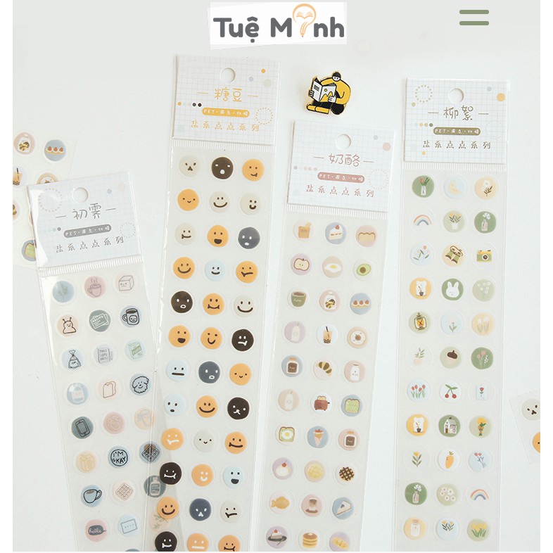 Bộ 57 sticker tròn icon dễ thương, miếng dán icon cảm xúc/ đồ ăn food