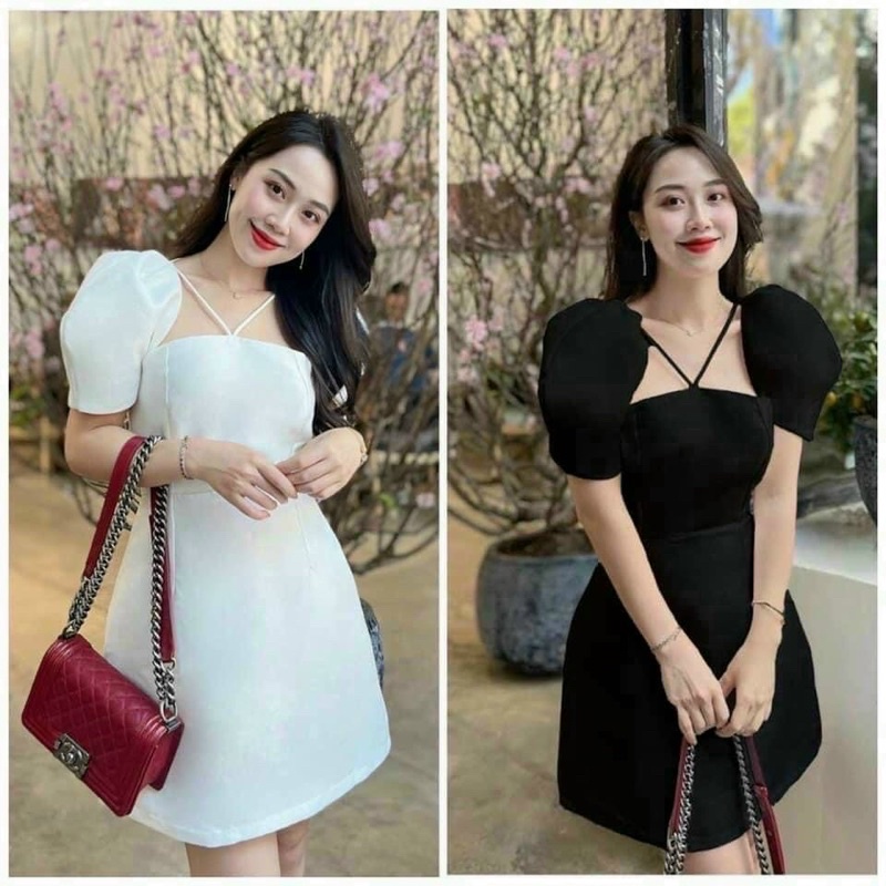 Đầm xoè tay phồng dây cổ hotgirl sang chảnh form ngắn