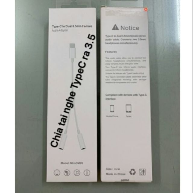 Chia tai nghe chân type-C ra 2 đầu 3.5
