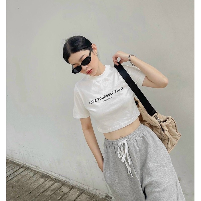 Set thể thao áo croptop ôm tay ngắn + quần jogger nữ dáng rộng ống bo (ảnh thật)