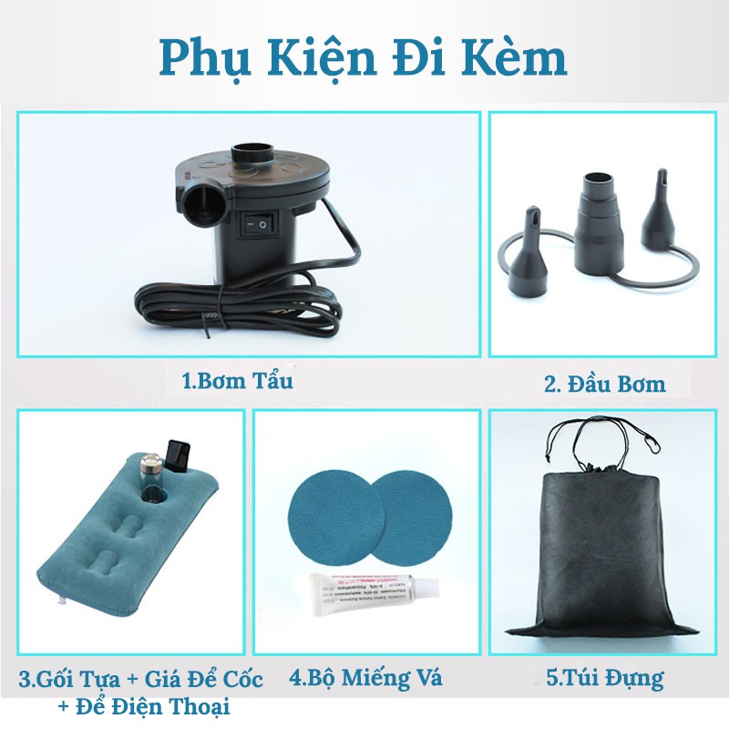 Đệm Hơi Ô Tô Chân Đế Rời Loại Giường Nằm – Có Tặng Kèm Bơm Và Phụ Kiện Đi Kèm,Phù Hợp Cho Các Xe 4-7 Chỗ VER 2