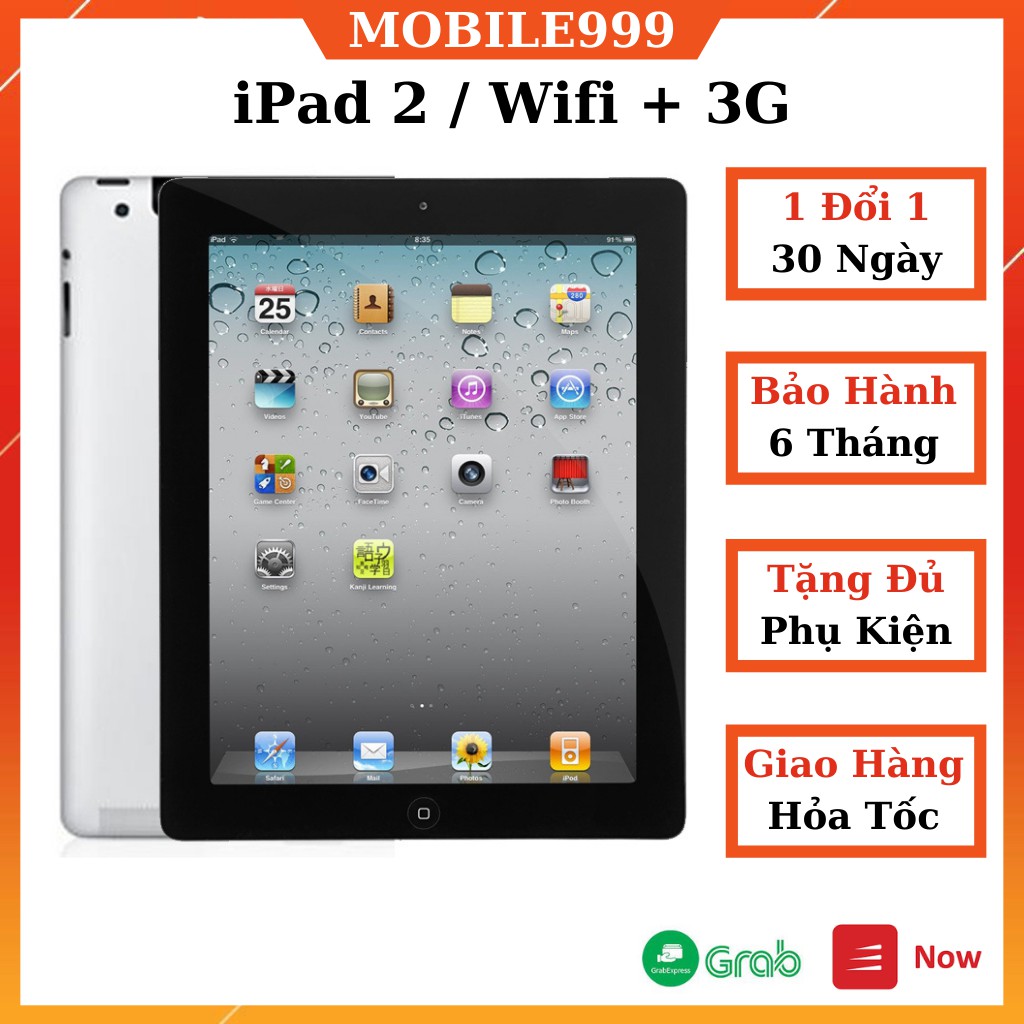Máy Tính Bảng iPad 2 (Wifi + 3G) 16/32/64GB Đã Qua Sử Dụng Zin Đẹp 99% - Màn to - Pin bền - MOBILE999
