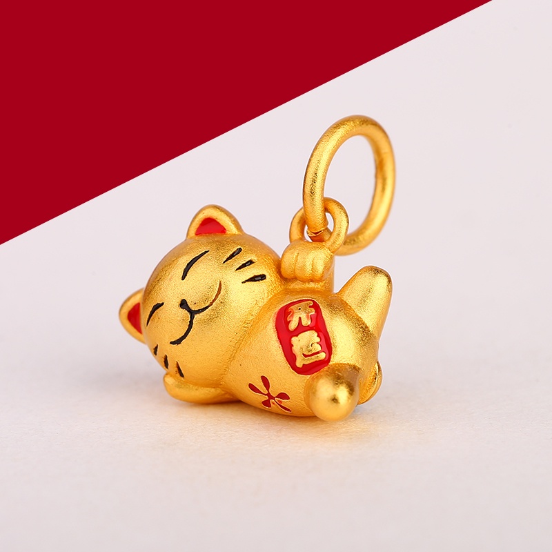 Mặt Dây Chuyền Hình Mèo May Mắn Tráng Men Màu Sắc Vàng Chống Dị Ứng Dùng Làm Trang Sức diy