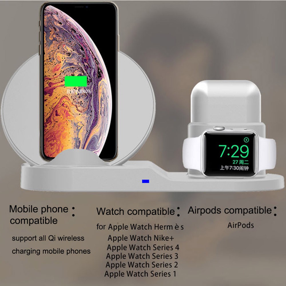 Bộ sạc không dây 3 trong 1 dùng cho iPhone X 8 Samsung có sạc nhanh cho Airpods Apple Watch 4 3