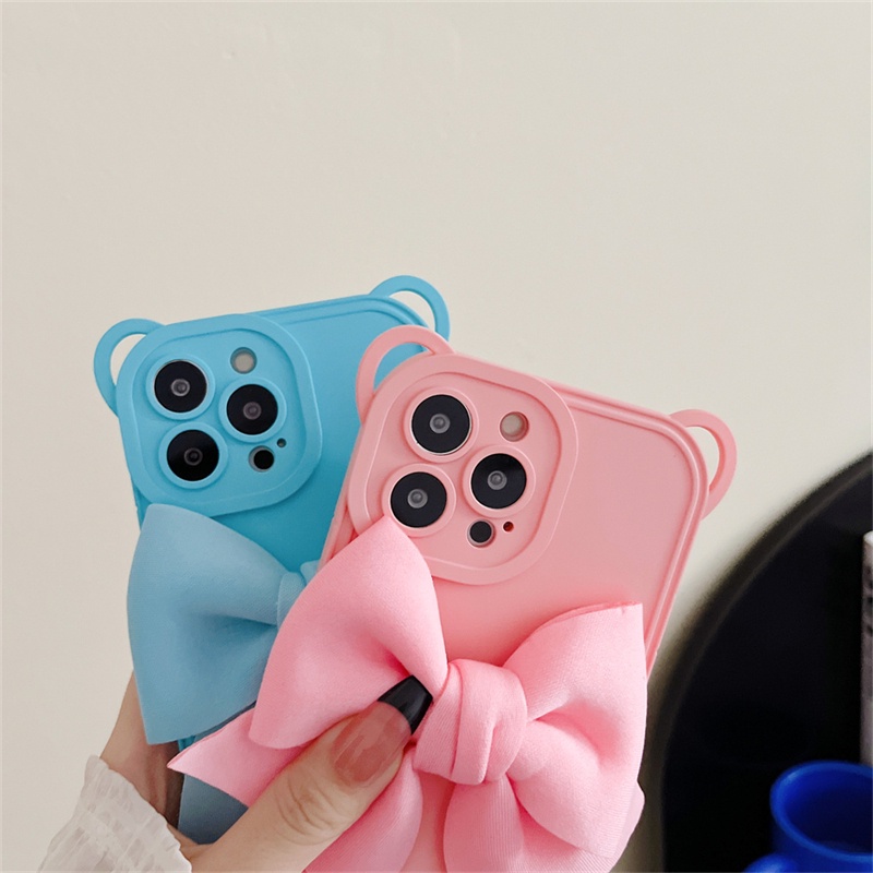 Ốp Điện Thoại Silicon Mềm Hình Tai Gấu 3D Dễ Thương Có Dây Đeo Chéo Cho iPhone 13 Pro Max 12 iPhone11