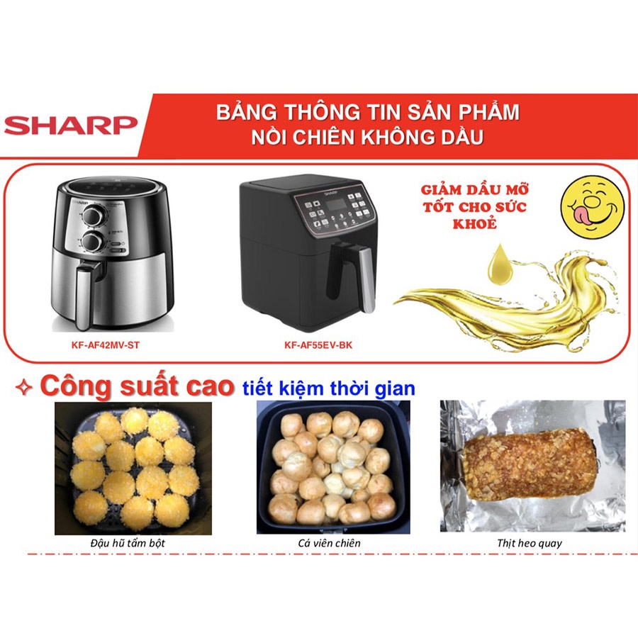 Nồi chiên không dầu Điện tử Sharp KF-AF55EV-BK 5.5 lít