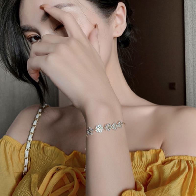 Vòng tay đính đá zircon hình hoa mận tinh tế phong cách Hàn Quốc thời trang cho nữ