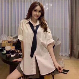 ÁO SOMI TRẮNG PHOM RỘNG ( bán rời cà vạt)