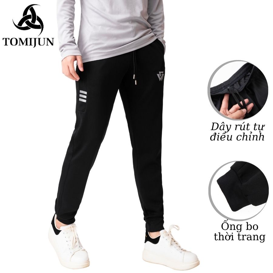 Quần jogger thể thao, quần dài nam cao cấp TOMIJUN mẫu mới nhất, vải nỉ co giãn, không bai xù, ống bo phong cách - QDW