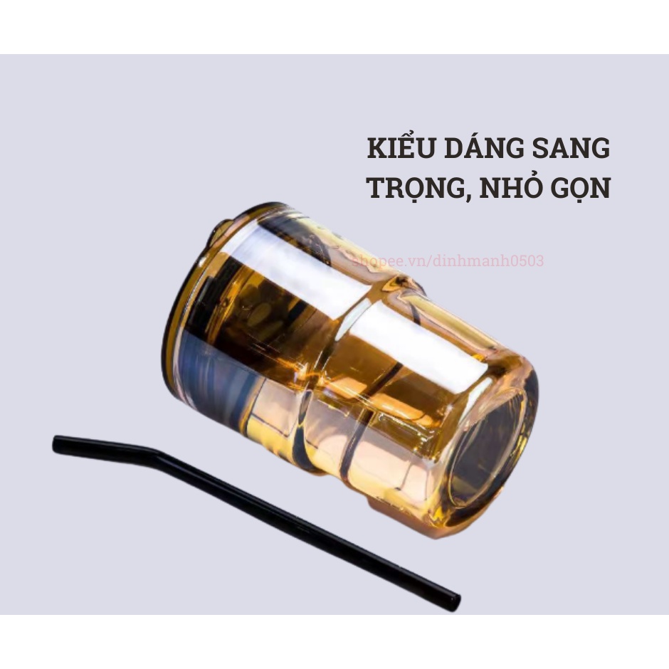 Cốc Thủy Tinh Uống Nước Bọc Da Có Ống Hút – Ly Uống Nước Vỏ Da Chịu Nhiệt Tốt Dung Tích 450ml