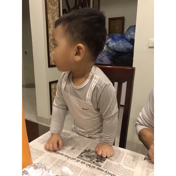 Bộ Avaler sợi tre dài tay hoạ tiết yếm kẻ sọc