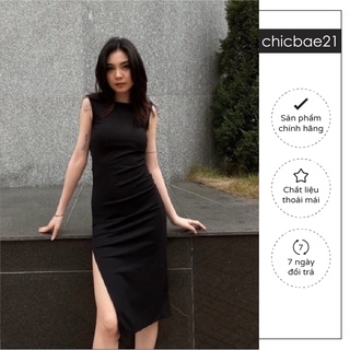 Váy ba lỗ xoắn lưng đen ôm body hàng thiết kế - Chicbae21