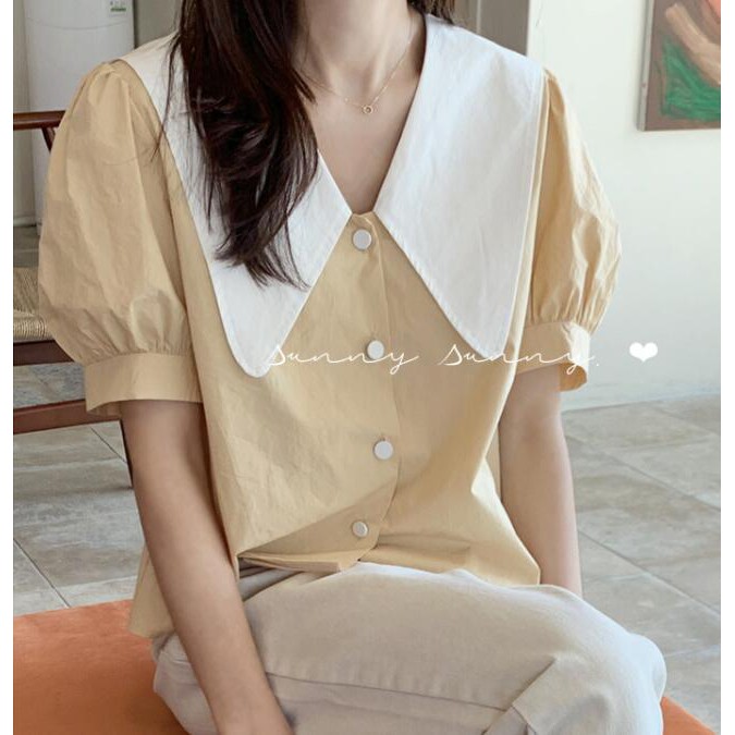 Áo sơ mi tay ngắn cổ búp bê màu sắc xinh xắn cho nữ | BigBuy360 - bigbuy360.vn