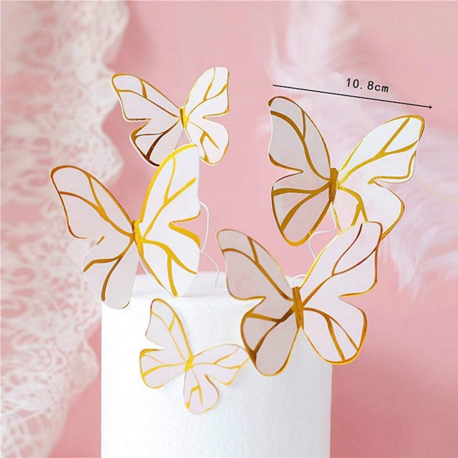 Set 6 Phụ Kiện Gắn Trang Trí Bánh Kem Sinh Nhật Bé Hình Bươm Bướm Nhiều Màu Sắc