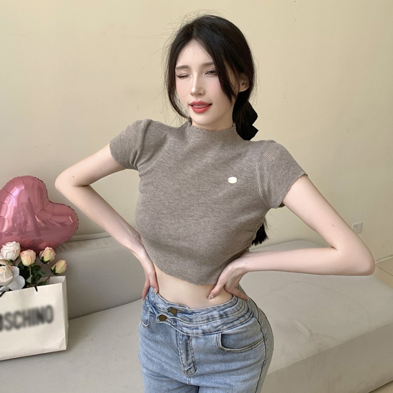 Áo Thun Tay Ngắn Cổ Tròn Màu Sắc Đơn Giản Cho Nữ