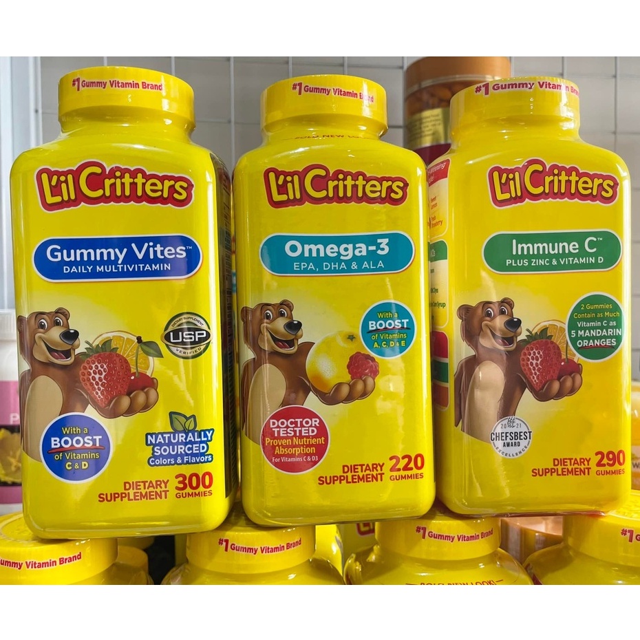 Kẹo Dẻo Gấu Hương Trái Cây Gummy Vites L'il Critters Daily Mỹ( Multivitamin, Calcium + D3, Immune C,