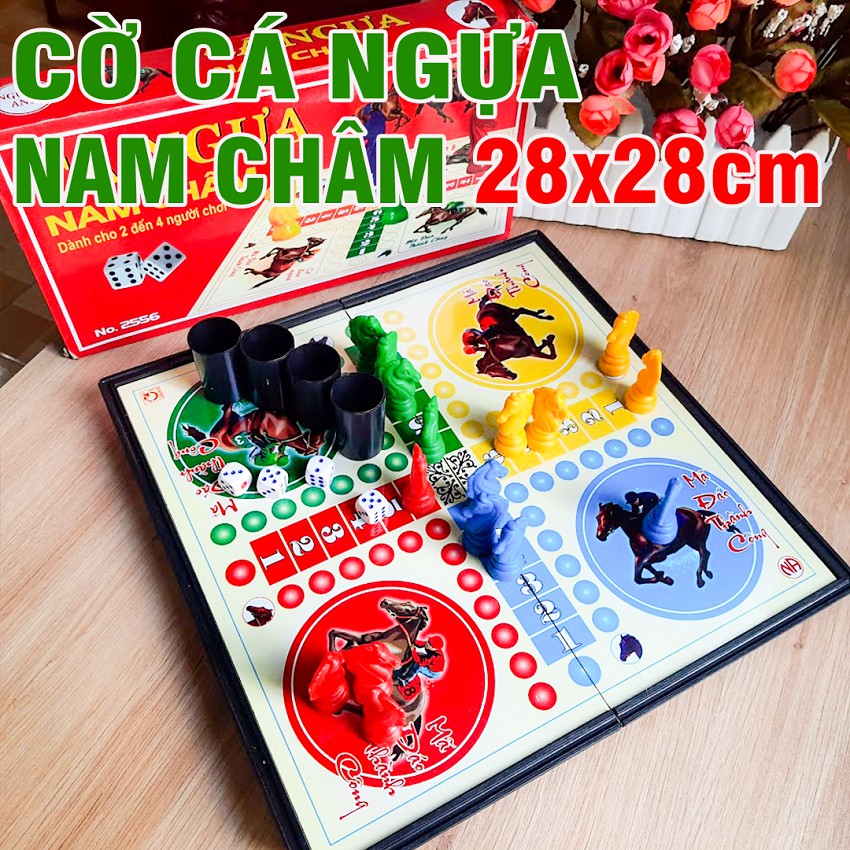 Bộ cờ cá ngựa 28cm có nâm châm hút đồ chơi trẻ em bằng nhựa bàn cờ có thể ghấp gọn