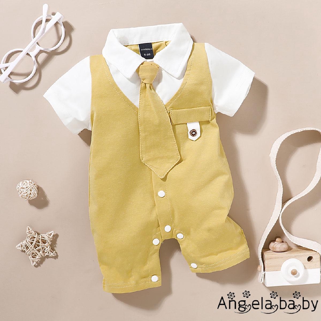 Bộ áo liền quần giả vest thanh lịch cho bé trai