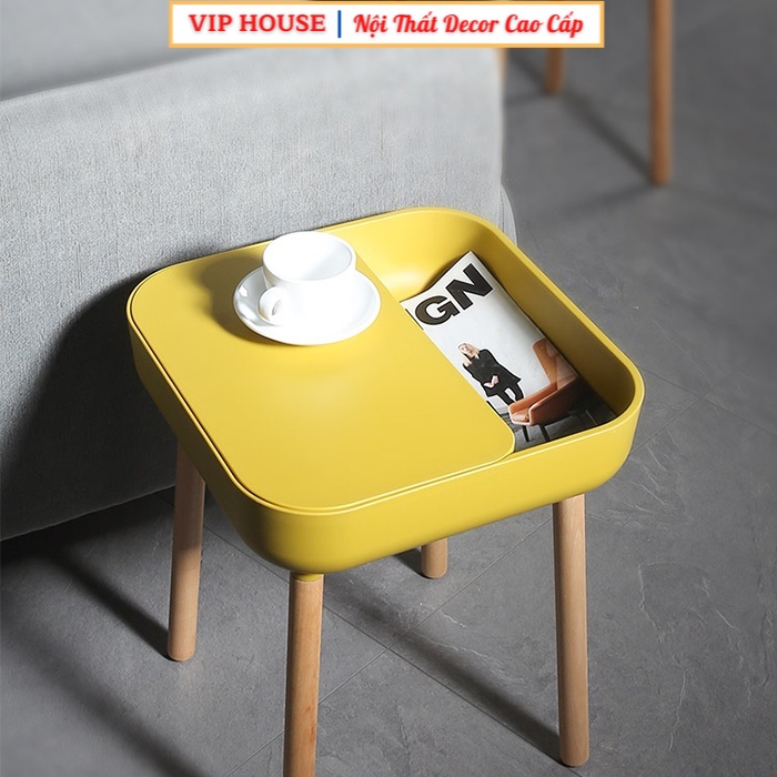 Bàn Trà Phụ Bằng Nhựa Đúc Chân Gỗ Tối Giản Hiện Đại, Kệ Để Đồ Mini Phòng Khách Thời Trang Cecor Đẹp BGN028